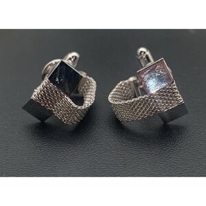 Vintage Swank Silver Tone Mesh Wrap Geometric Shape Cufflinks